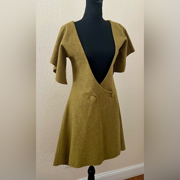 NWT Ioanna Kourbela Green Wool Coat Dress Size Small - Picture 14 of 16